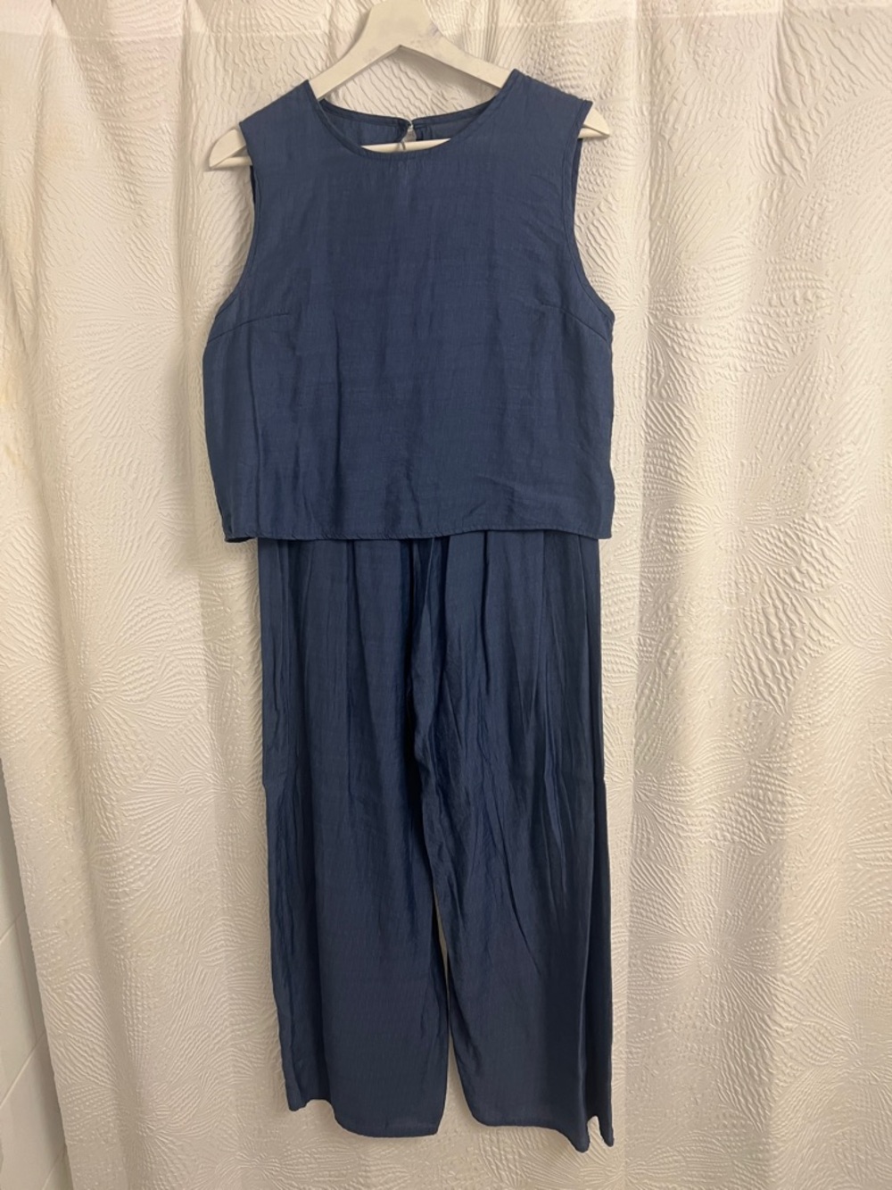 SHEIN Blue Sleeveless Cropped Overlay Wide-Leg Jumpsuit